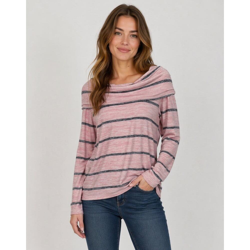 a.n.a Pink and Gray Stripped off the shoulder Long Sleeve Basic Sweater sz small